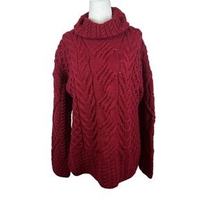NWT Carraig Donn Cable Knit Pure Merino Wool Made in Ireland Red Sweater Size XL